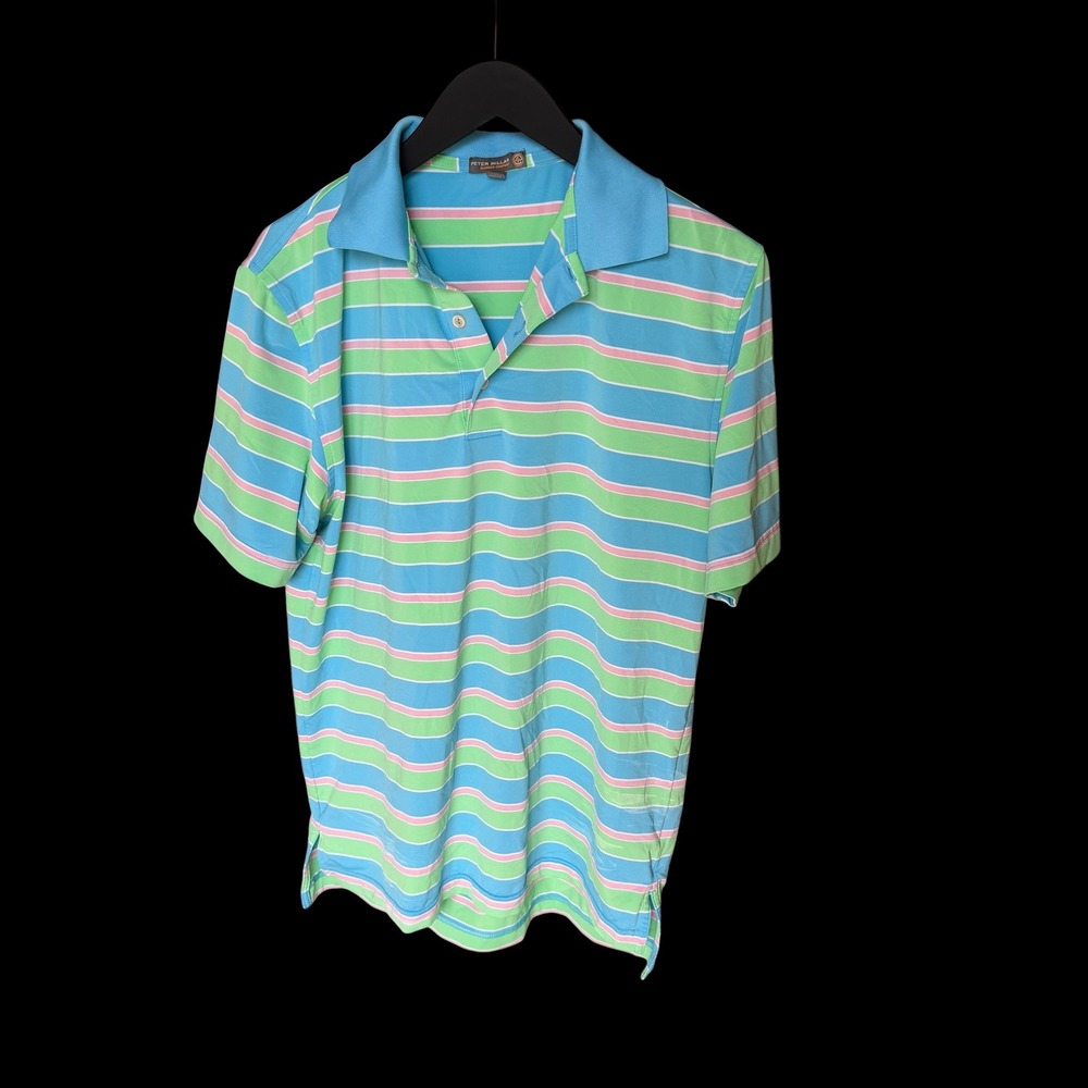 Peter Millar Summer Comfort Polo Shirt Small Blue Green Pink Striped Golf